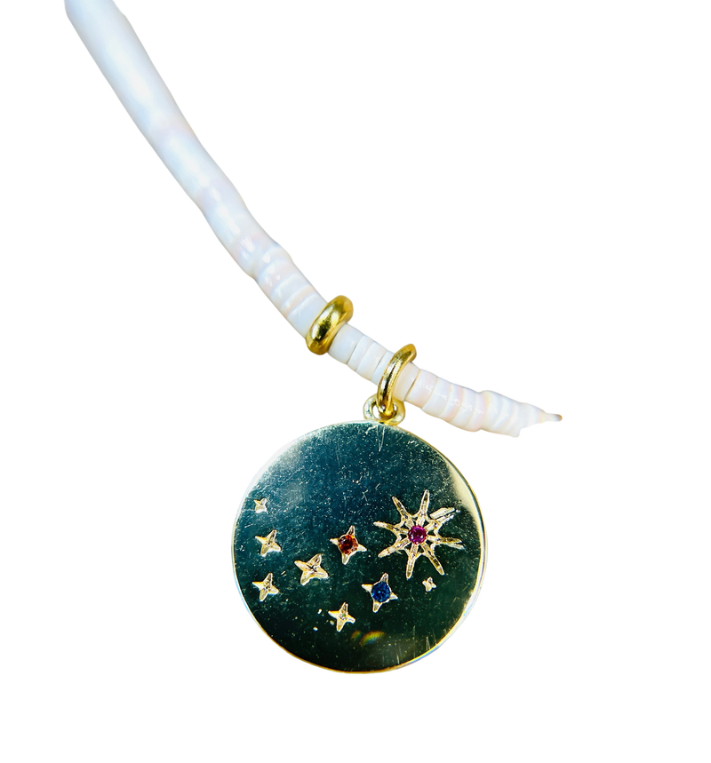 Sea shell Necklace with Star Pendant and Hummingbird