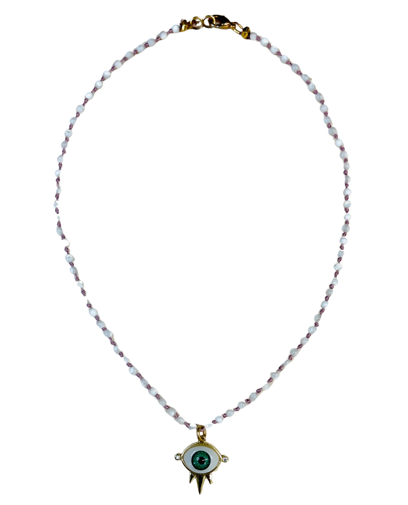 Mother of Pearl Hand Knotted Evil Eye Necklace
