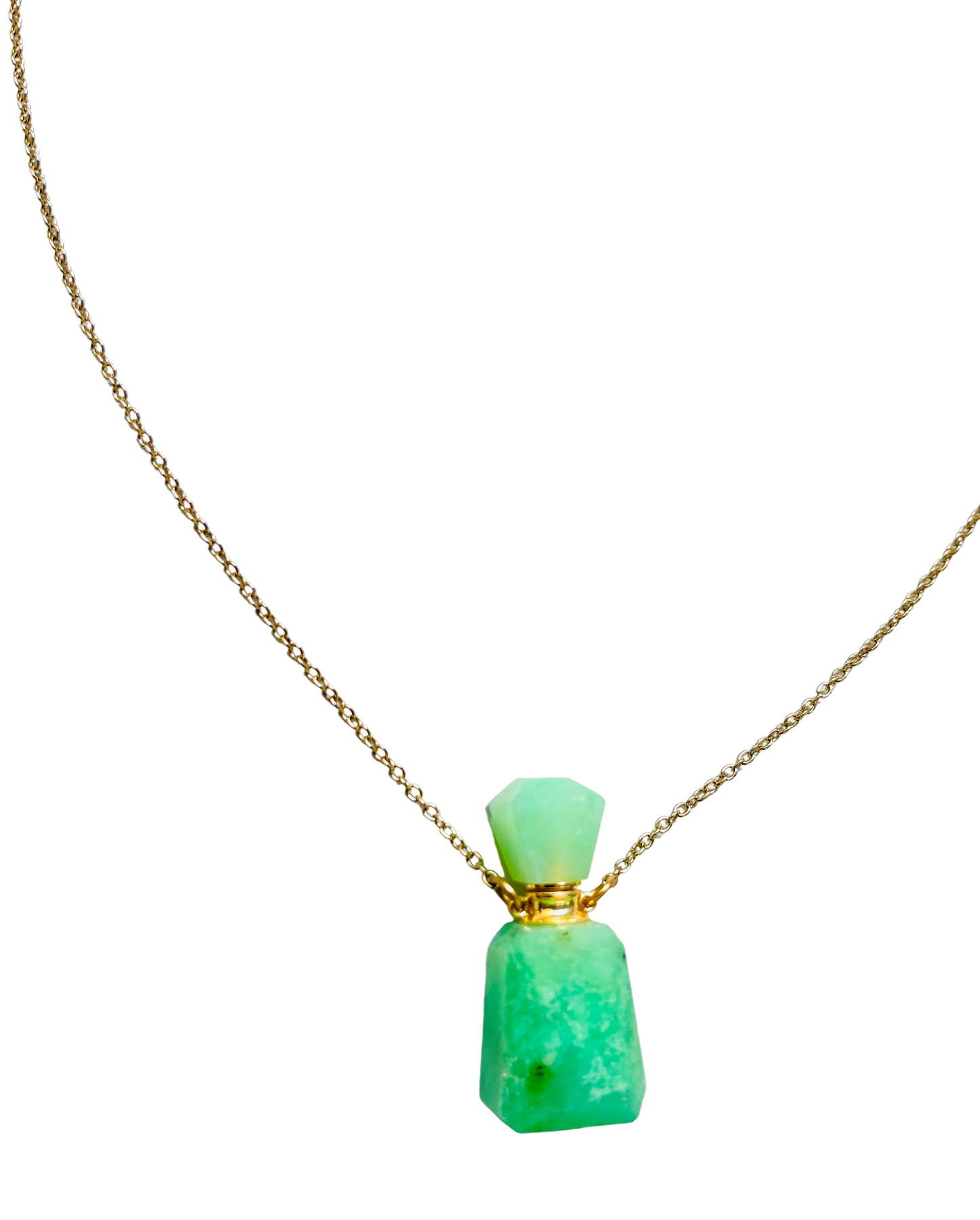 Green Chrysoprase Perfume Bottle Essential Oil Necklace