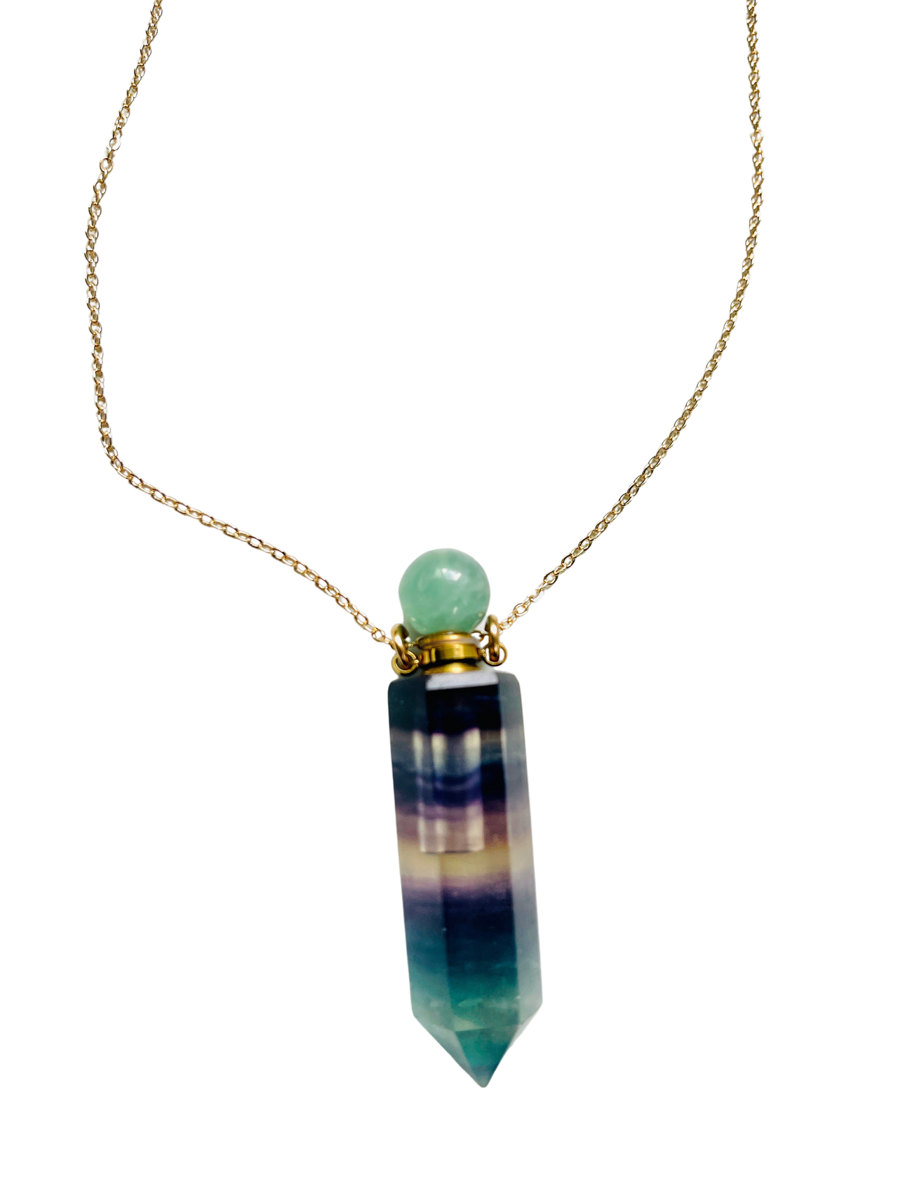 Flourite Point Perfume Bottle Essential Oil Necklace