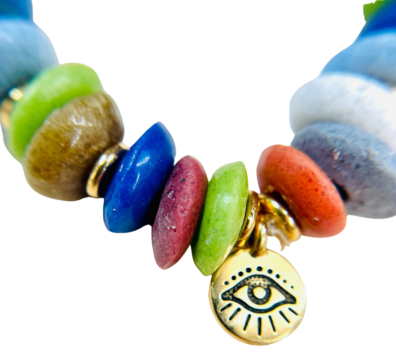 Vintage African Glass Bracelet with Evil Eye