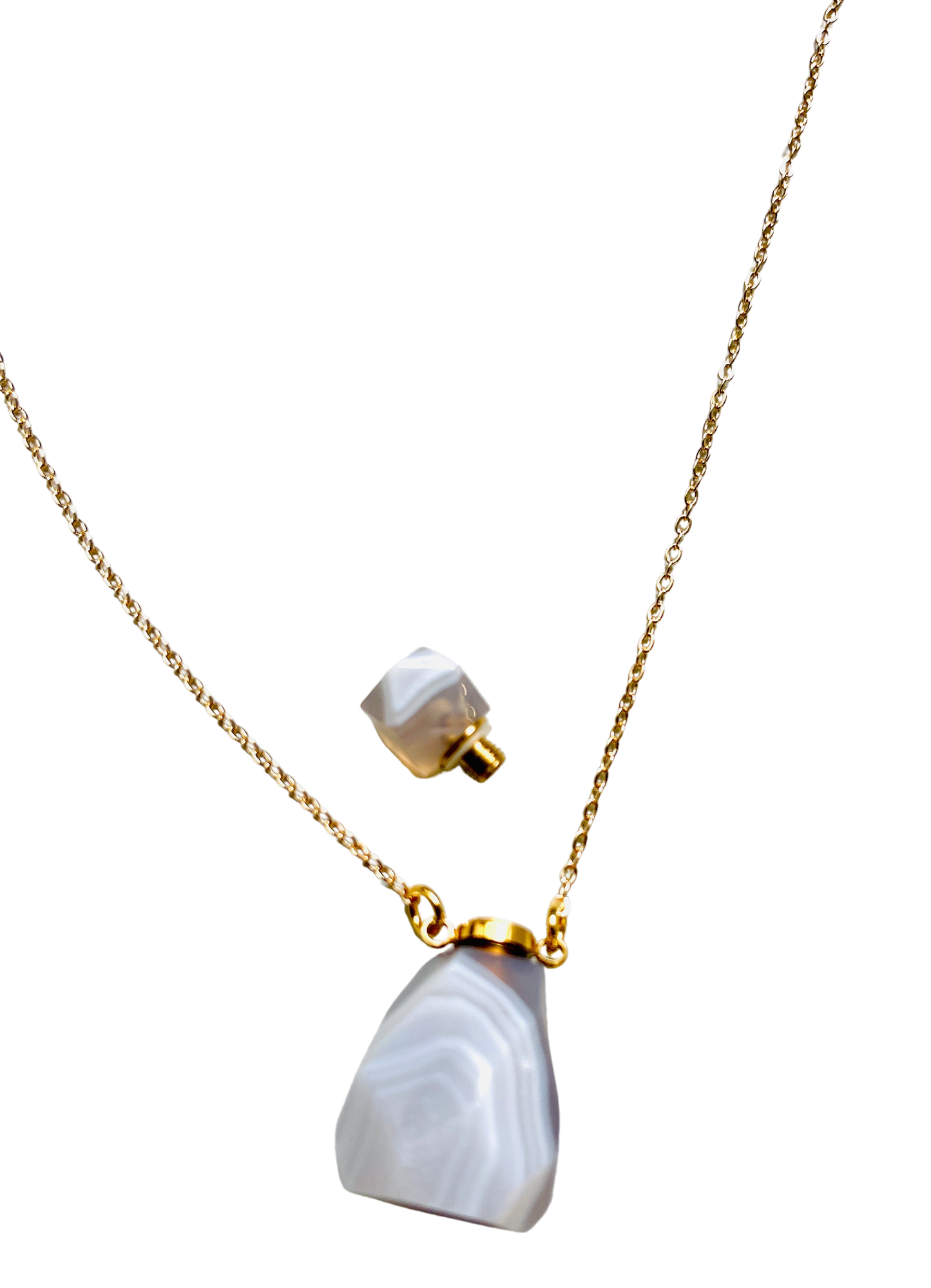 Banded Gray Agate Perfume Bottle Essential Oil Necklace