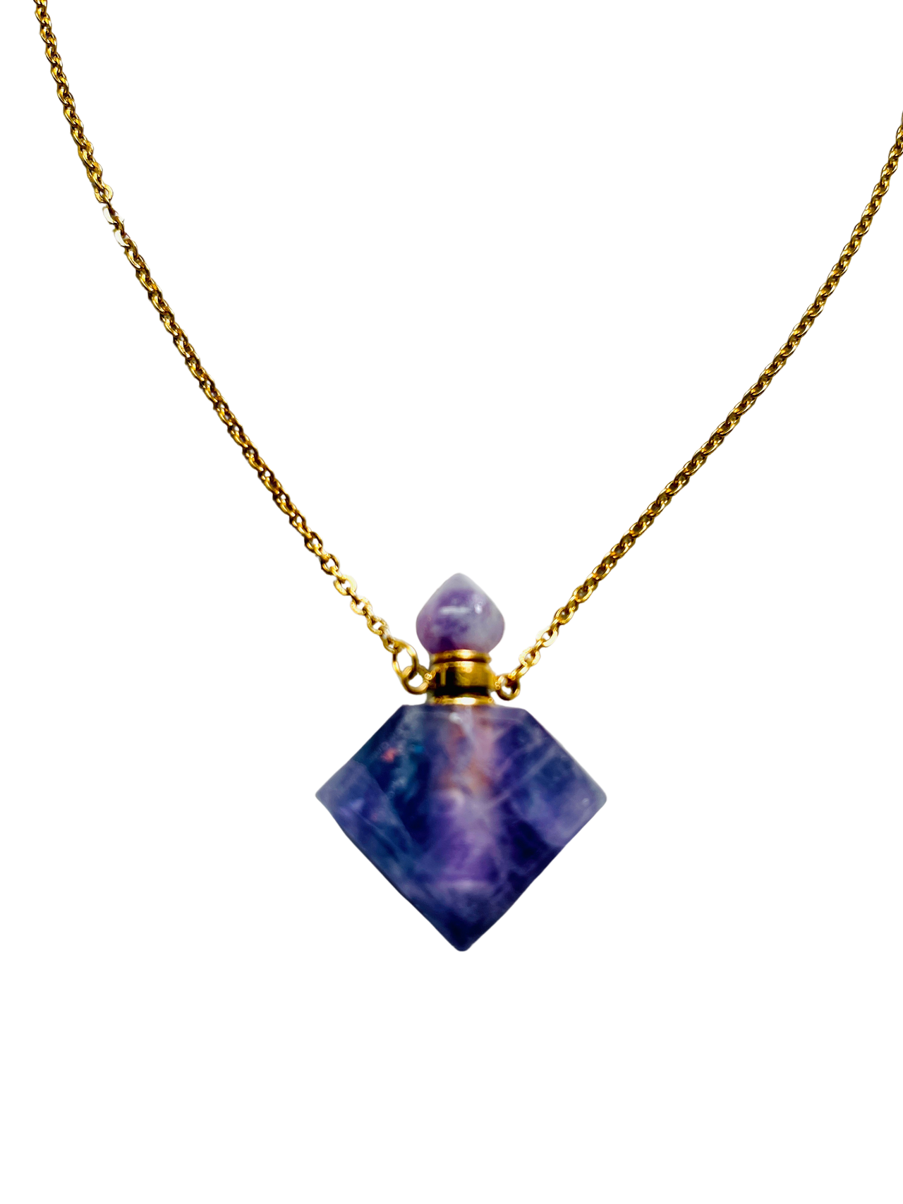 Diamond Shape Amethyst Perfume Bottle Essential Oil Necklace