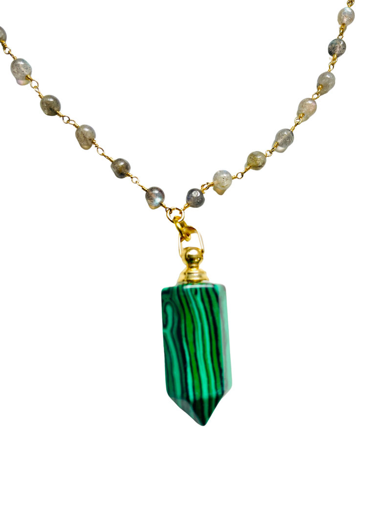Malachite Carved Perfume Bottle Essential Oil Necklace