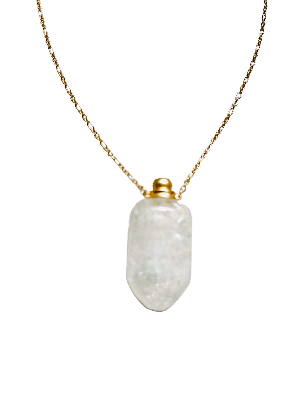 White Quartz Carved Perfume Bottle Essential Oil Necklace