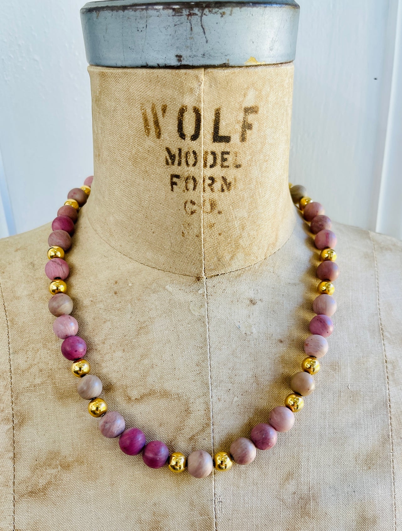 Matte Jasper with Gold Balls Necklace