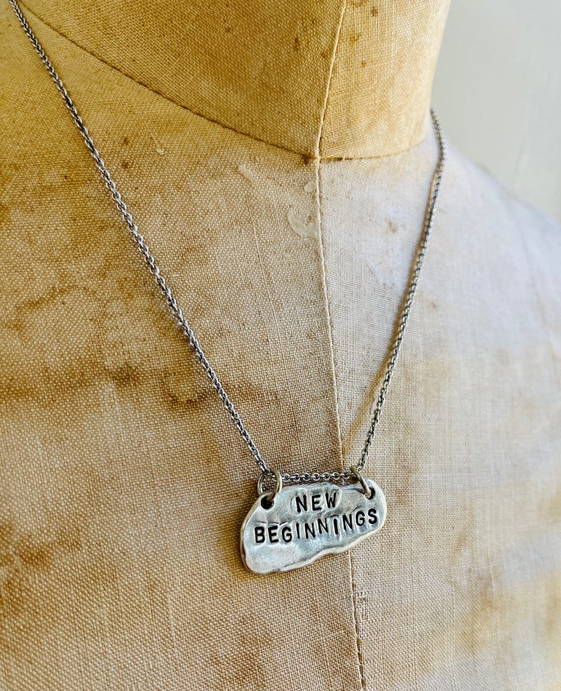 New Beginnings Hand Stamped Pebble Necklace