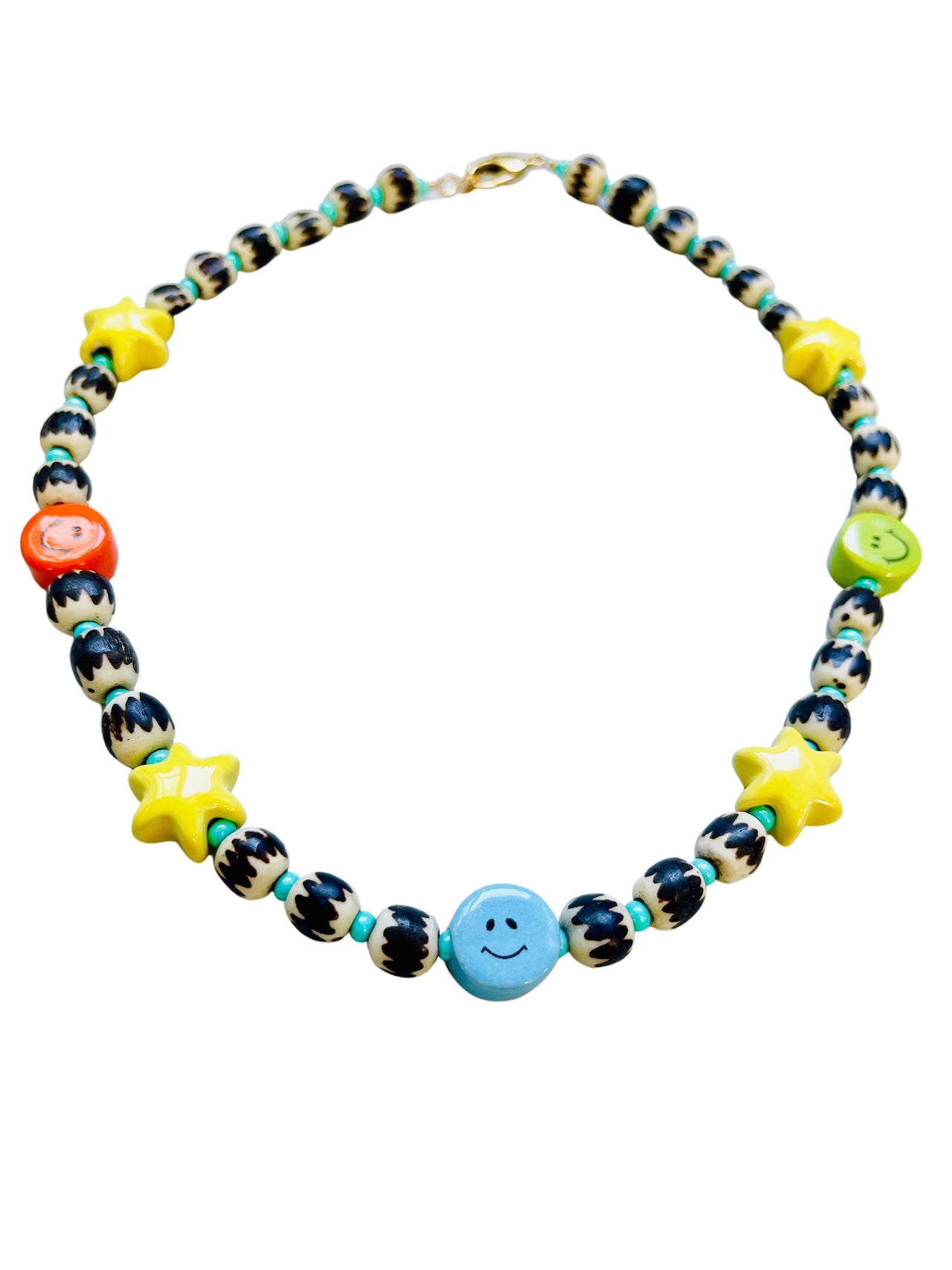 African Beads with Ceramic Happy Faces