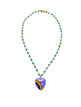 Green Onyx Wire Wrapped Necklace with Rainbow Heart