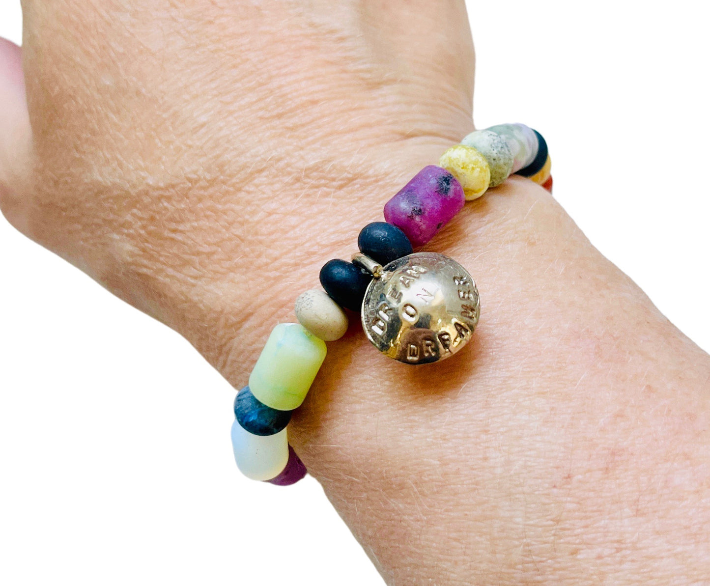 Matte Multi Stone Bracelet with Dream On Coin