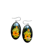Yellow Flowers Hand Painted Russian Earrings
