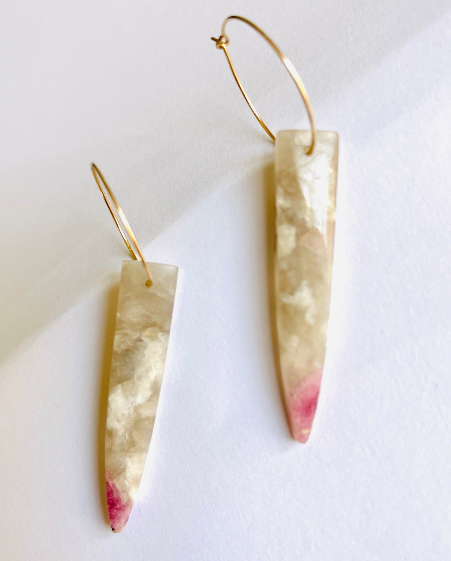 Pink Tourmaline in White Quartz Drop Earrings