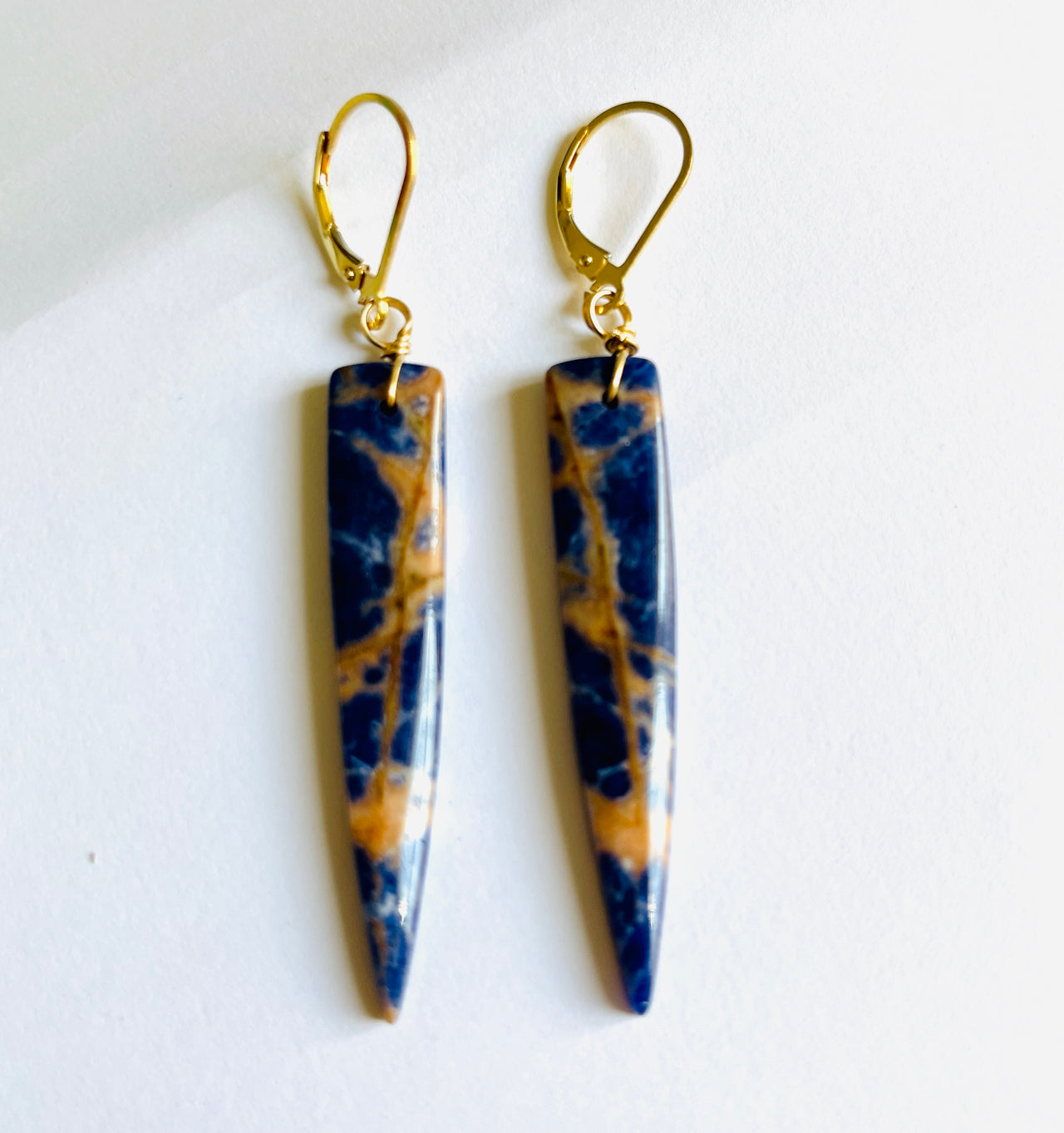 Natural Orange Sodalite Dagger Drop Earrings