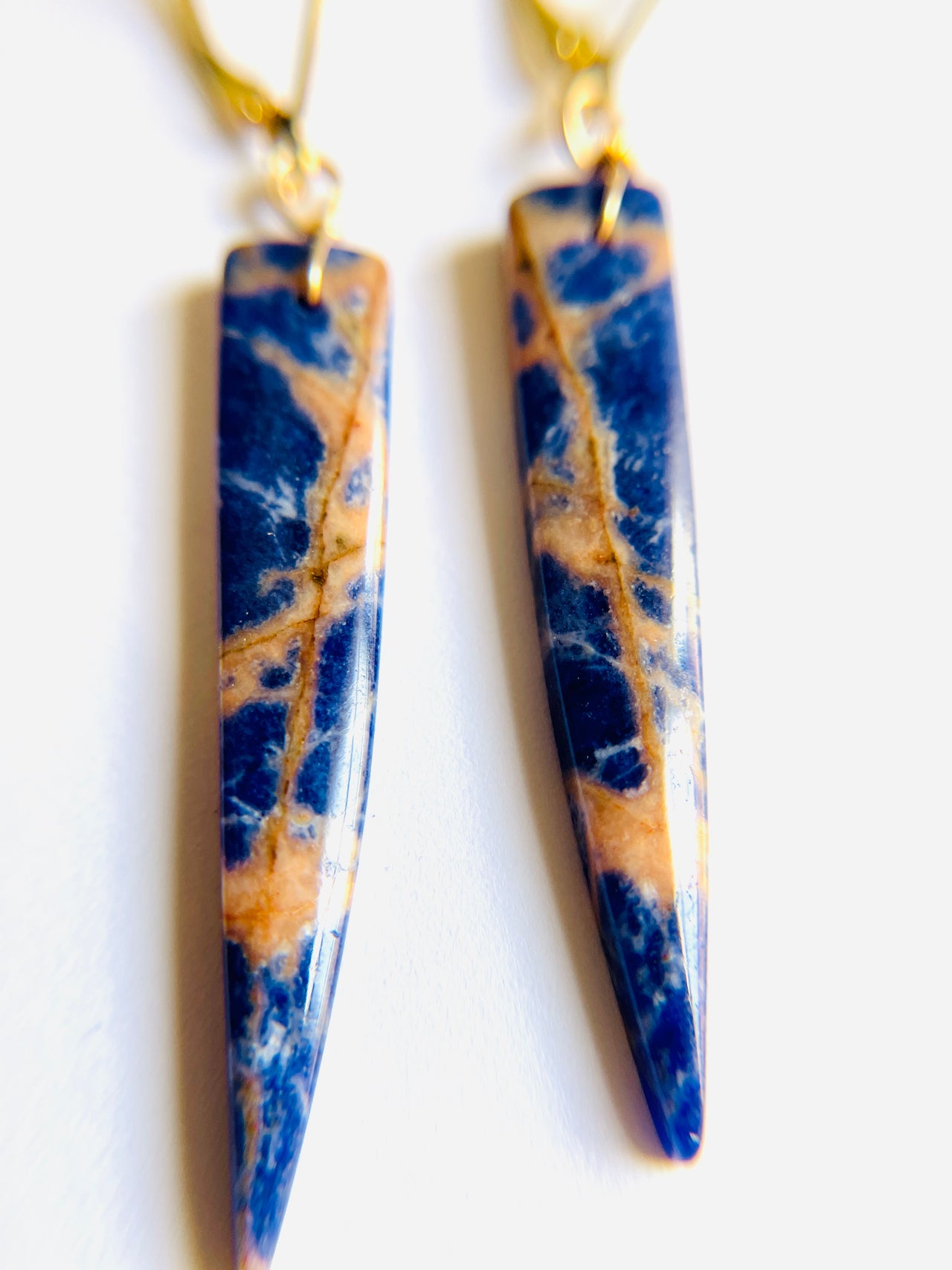 Natural Orange Sodalite Dagger Drop Earrings