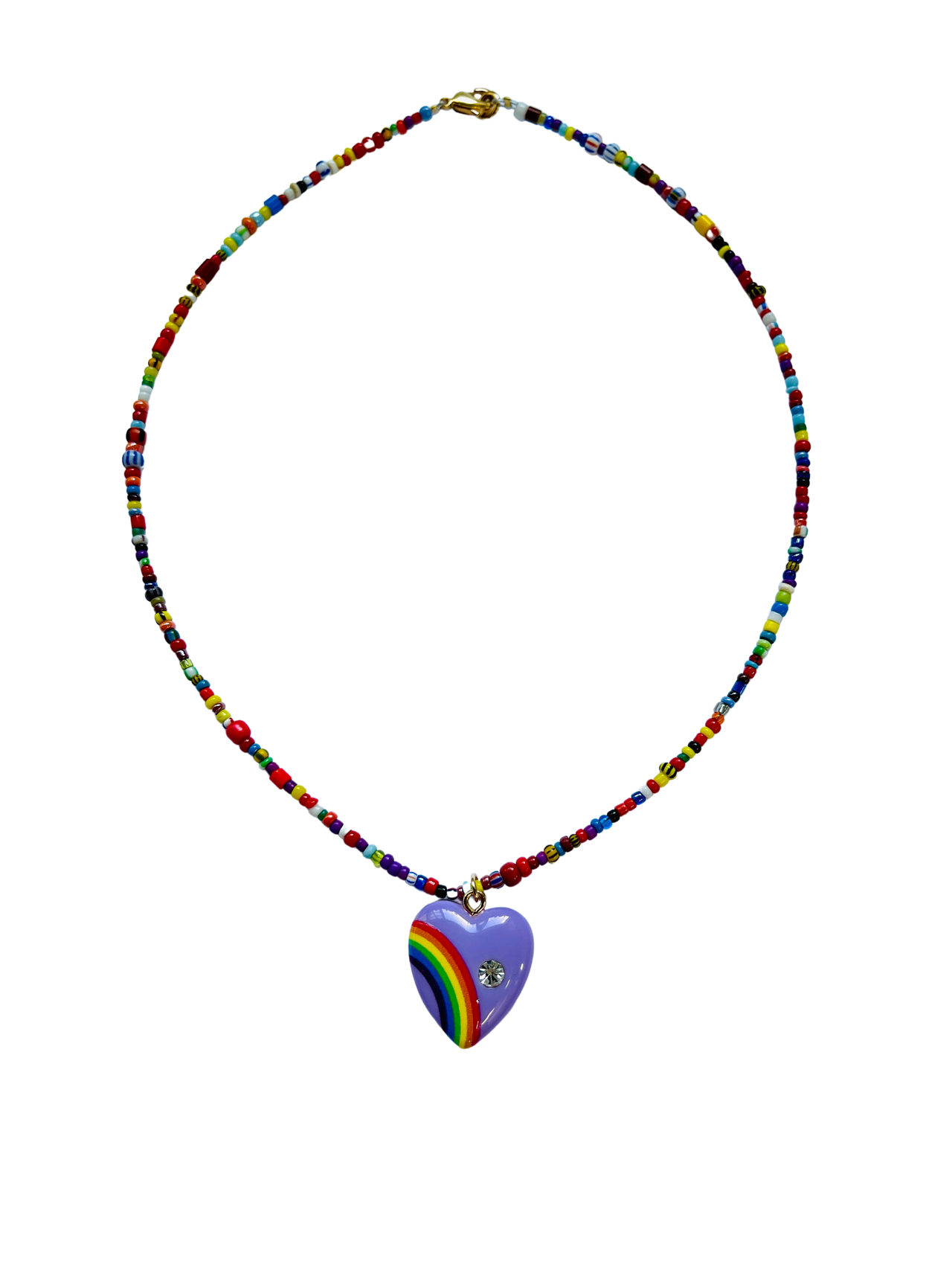 Rainbow Vintage Glass Beads with Rainbow Heart