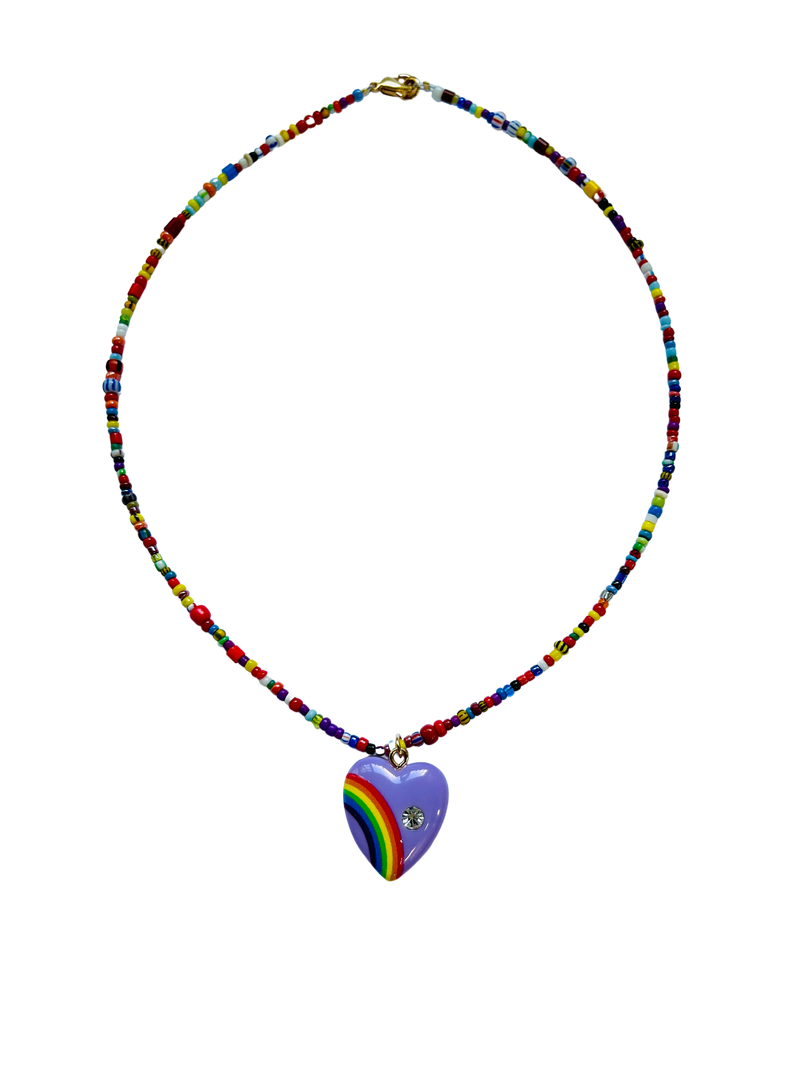 Rainbow Vintage Glass Beads with Rainbow Heart