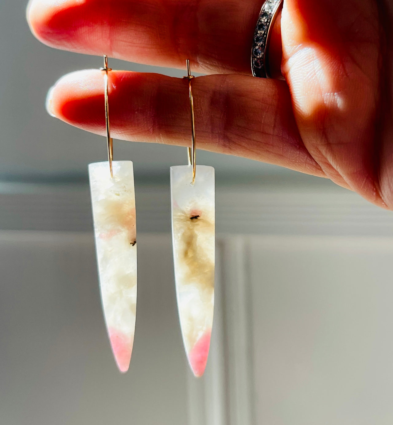 Pink Tourmaline in White Quartz Drop Earrings