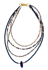 Multi Strand Beaded Necklace with Iridescent  Purple Quartz Crystal