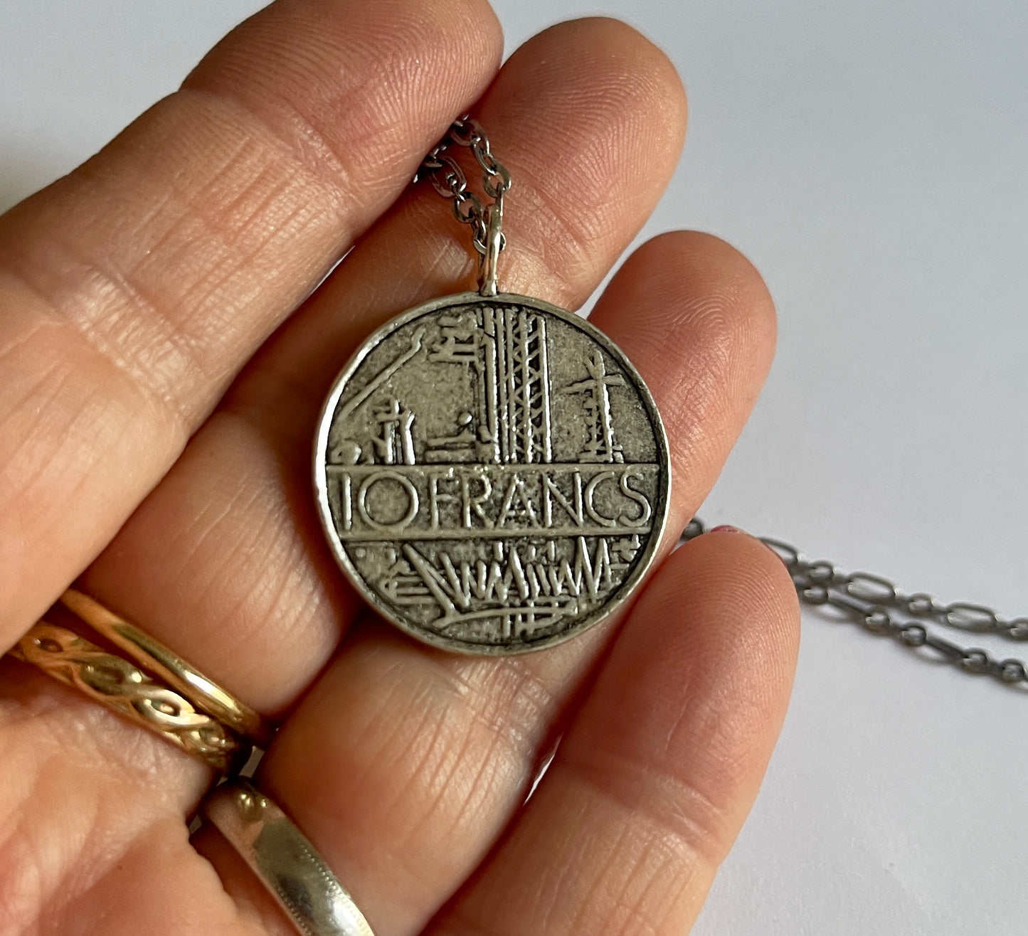 Let Go Hand Stamped French Coin Necklace