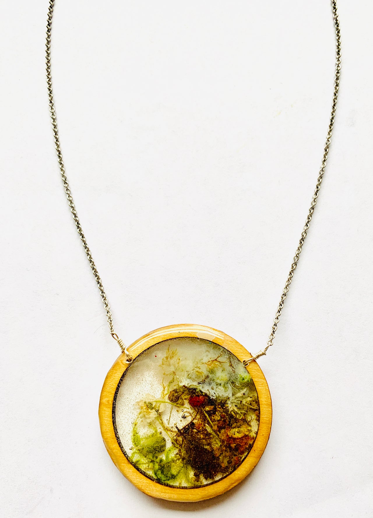 Wood Resin Terrarium Circle Necklace