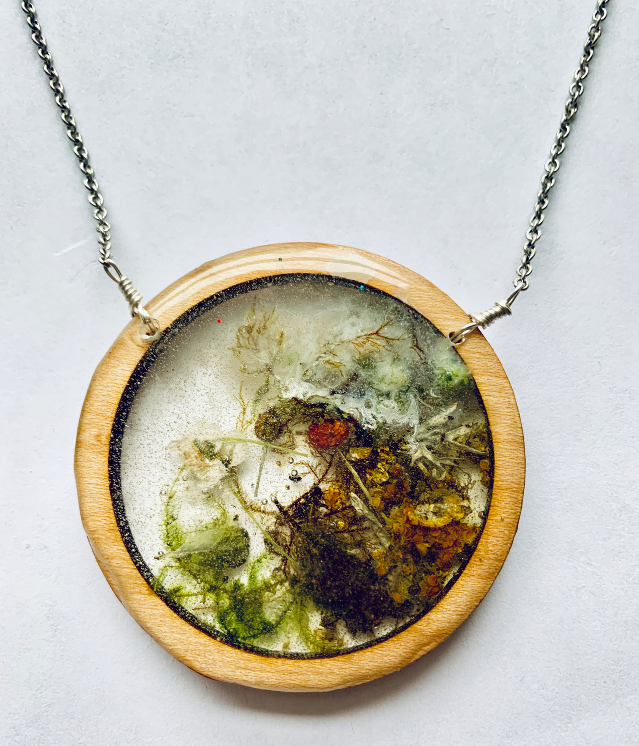 Wood Resin Terrarium Circle Necklace