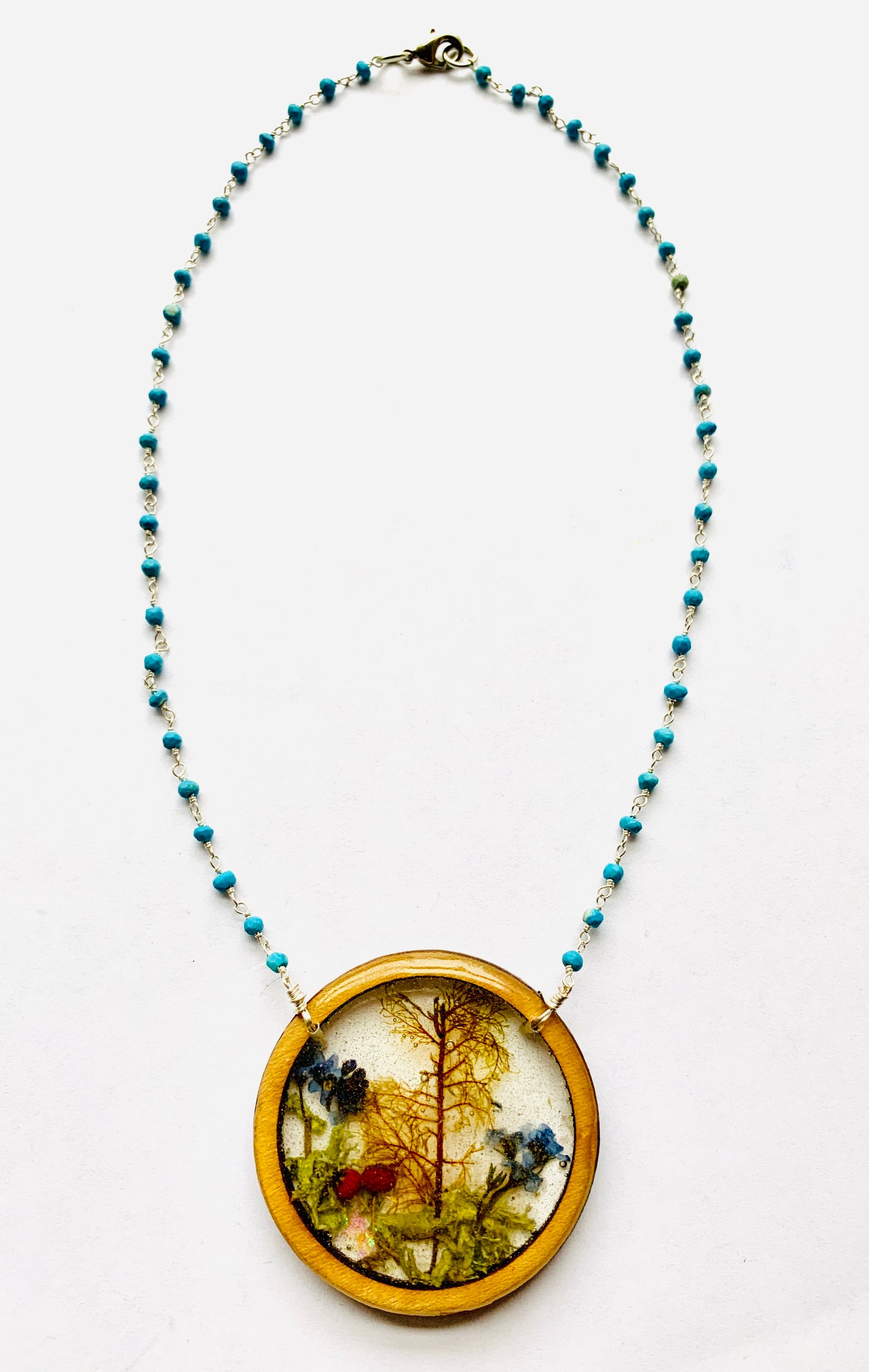 Turquoise Wood Terrarium Circle Necklace