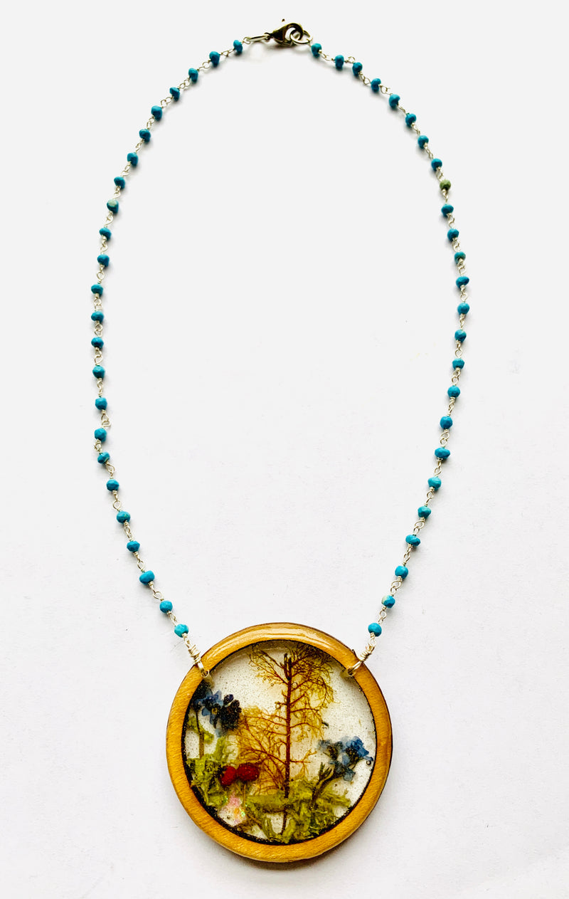 Turquoise Wood Terrarium Circle Necklace