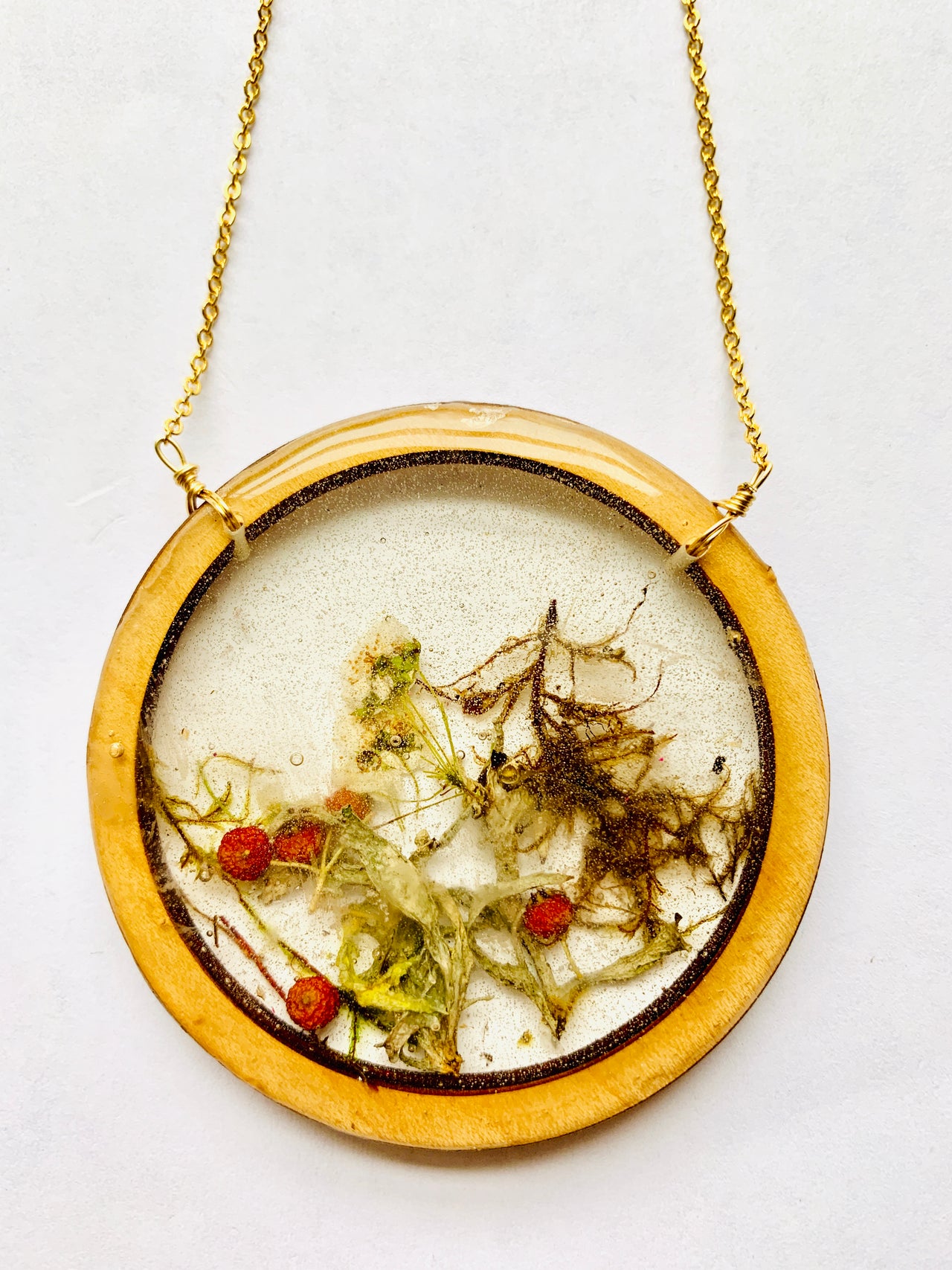 Large Wood Bezel Terrarium Necklace