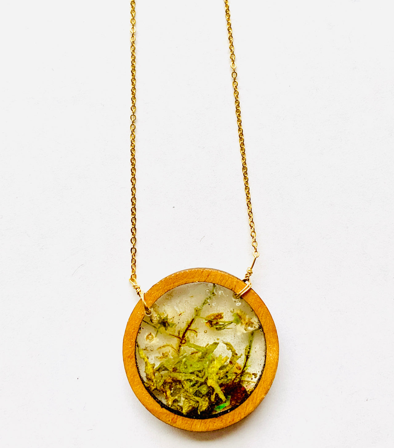 Wood Bezel Terrarium Resin Necklace