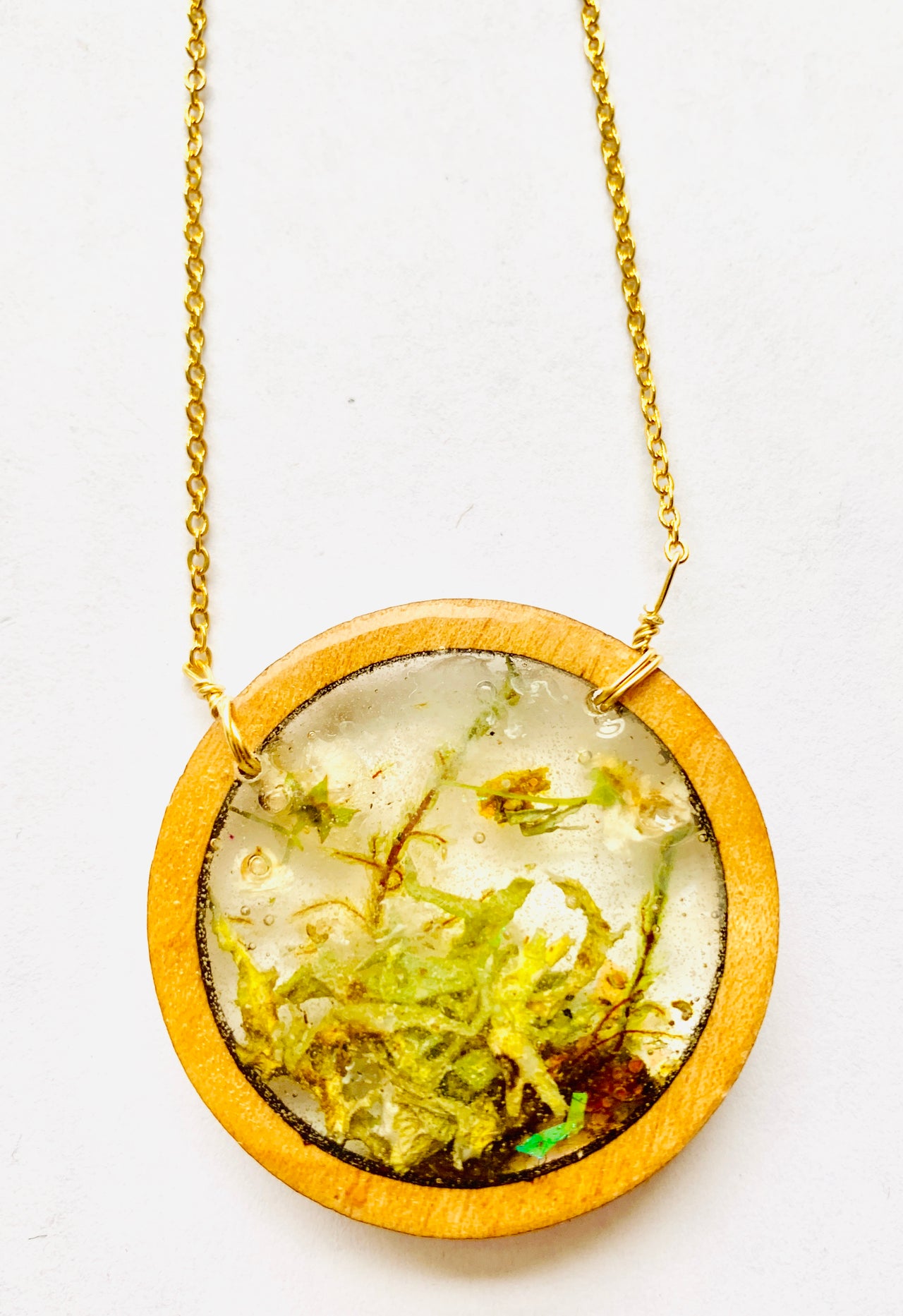 Wood Bezel Terrarium Resin Necklace