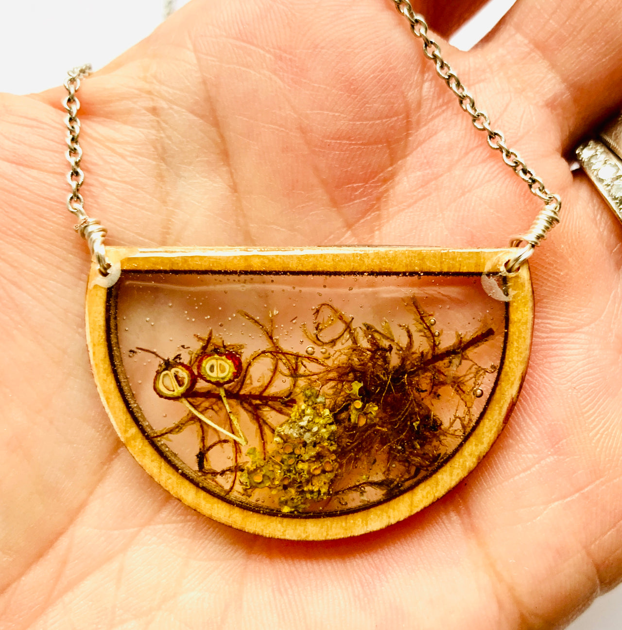 Half Circle Wood Bezel Terrarium Necklace