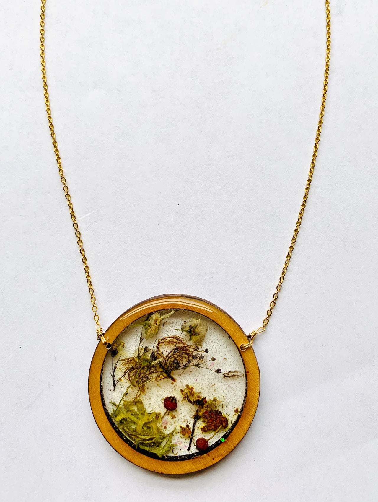 Wood Bezel Resin Terrarium Necklace