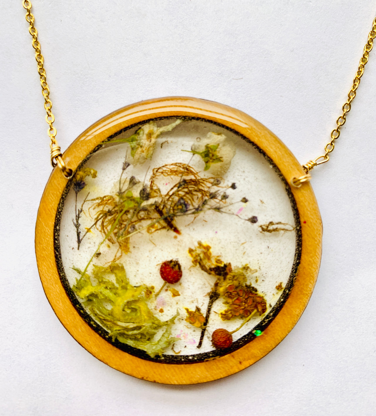 Wood Bezel Resin Terrarium Necklace