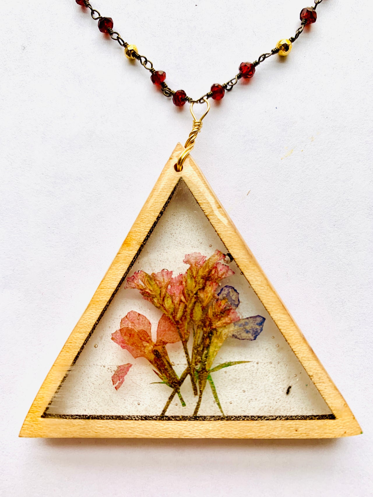 Wood Bezel Geometric Botanical Necklace