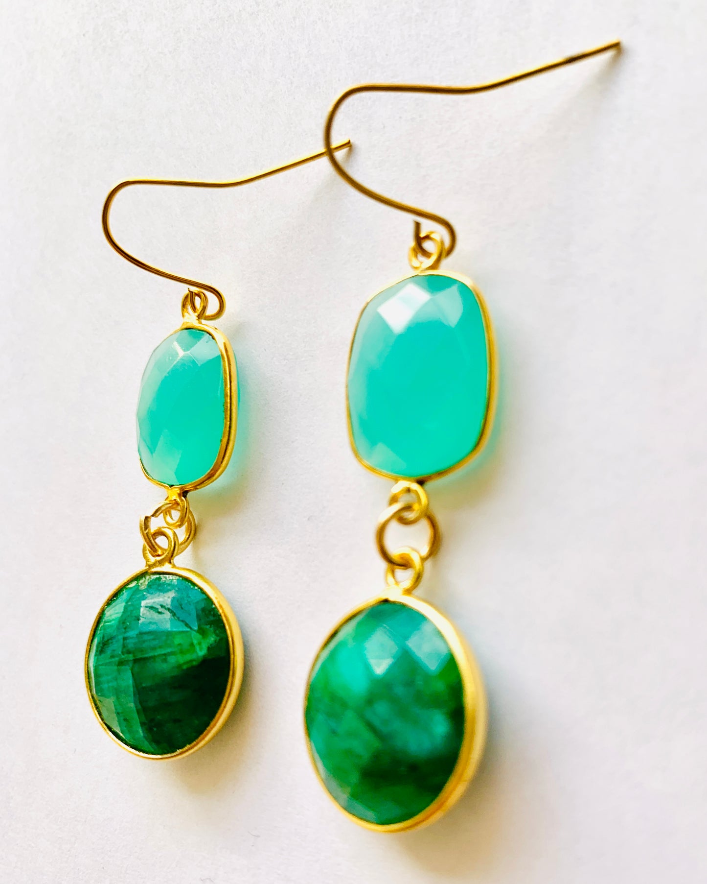 Chalcedony Emerald Drop Earrings
