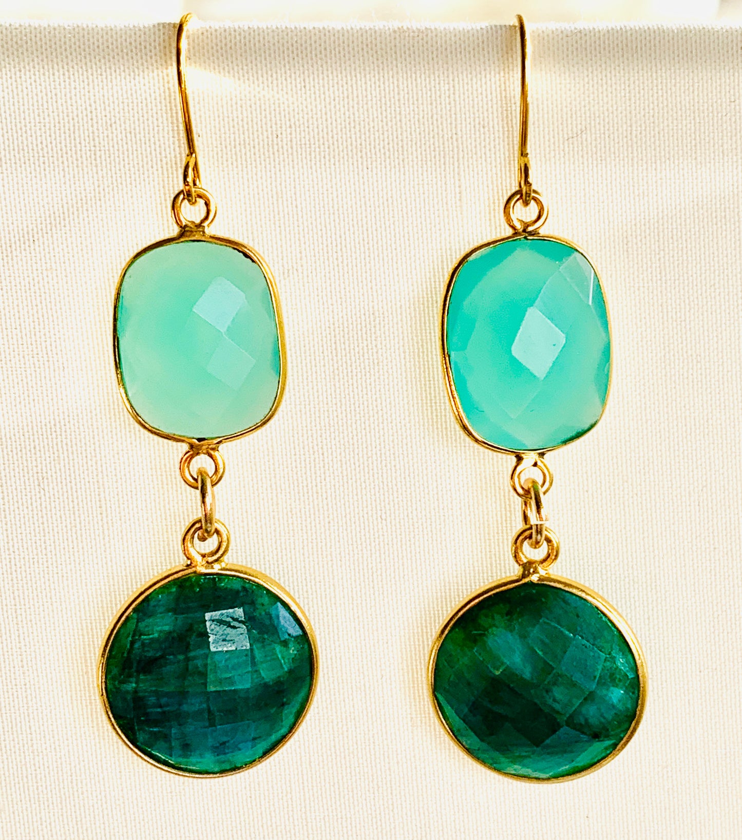 Chalcedony Emerald Drop Earrings