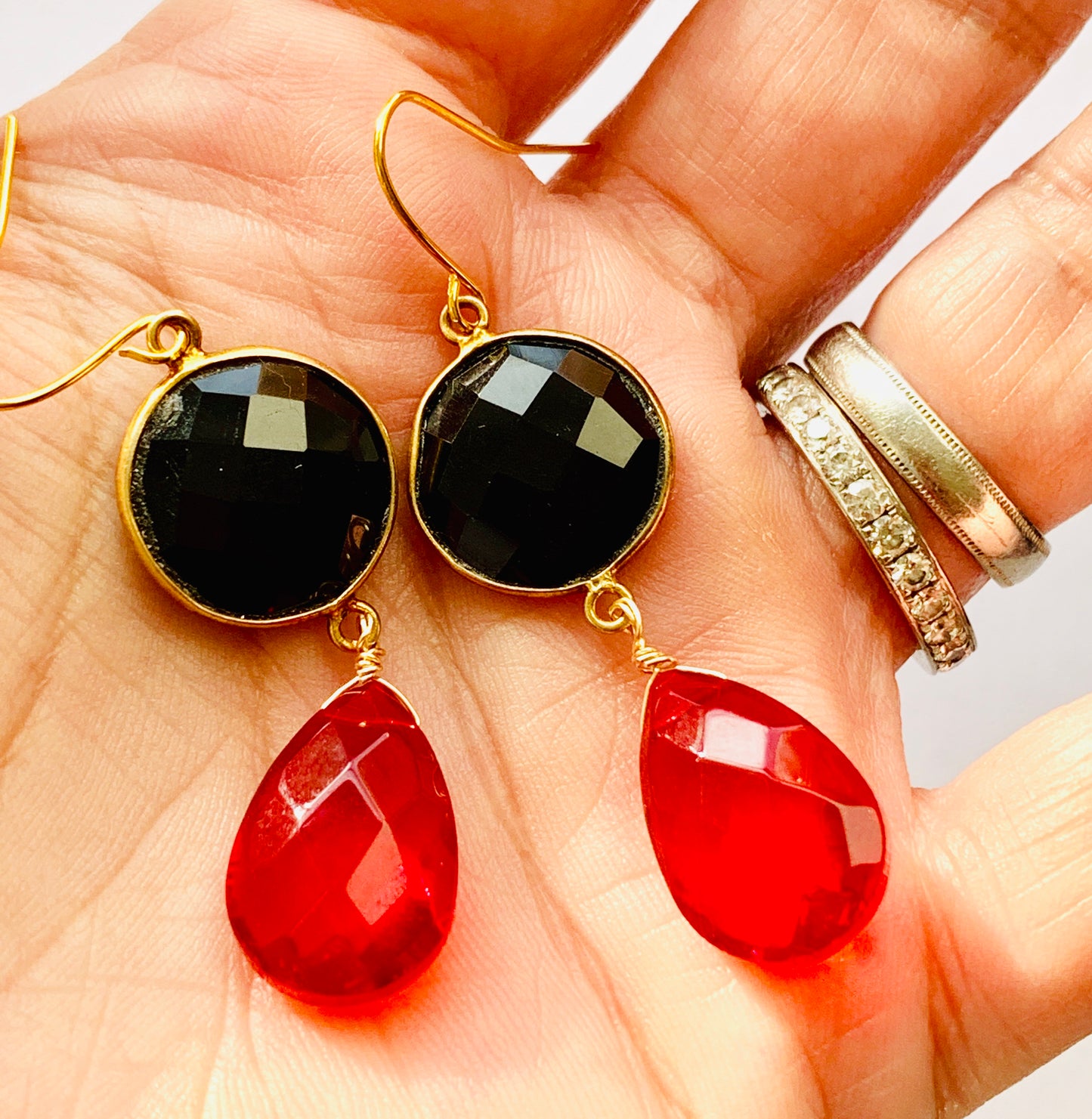 Black Onyx Ruby Quartz Drop Earrings