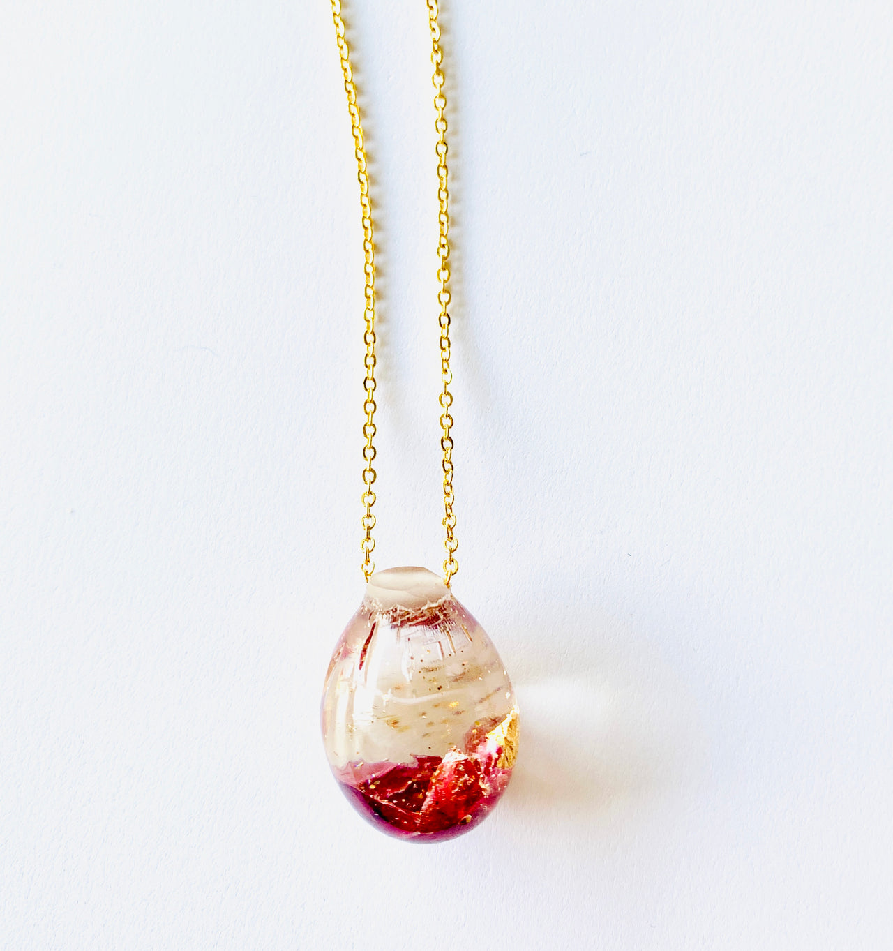 Healing Garnet Resin Gold Leaf Drop Necklace