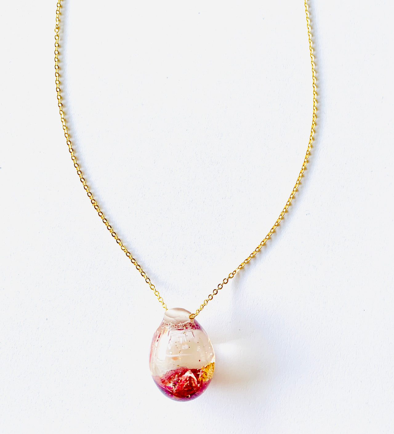 Healing Garnet Resin Gold Leaf Drop Necklace