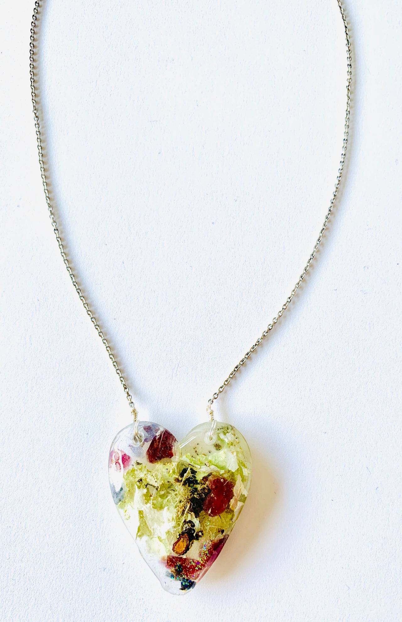 One of a Kind Resin Garnet Tanzanite Terrarium Heart Necklace