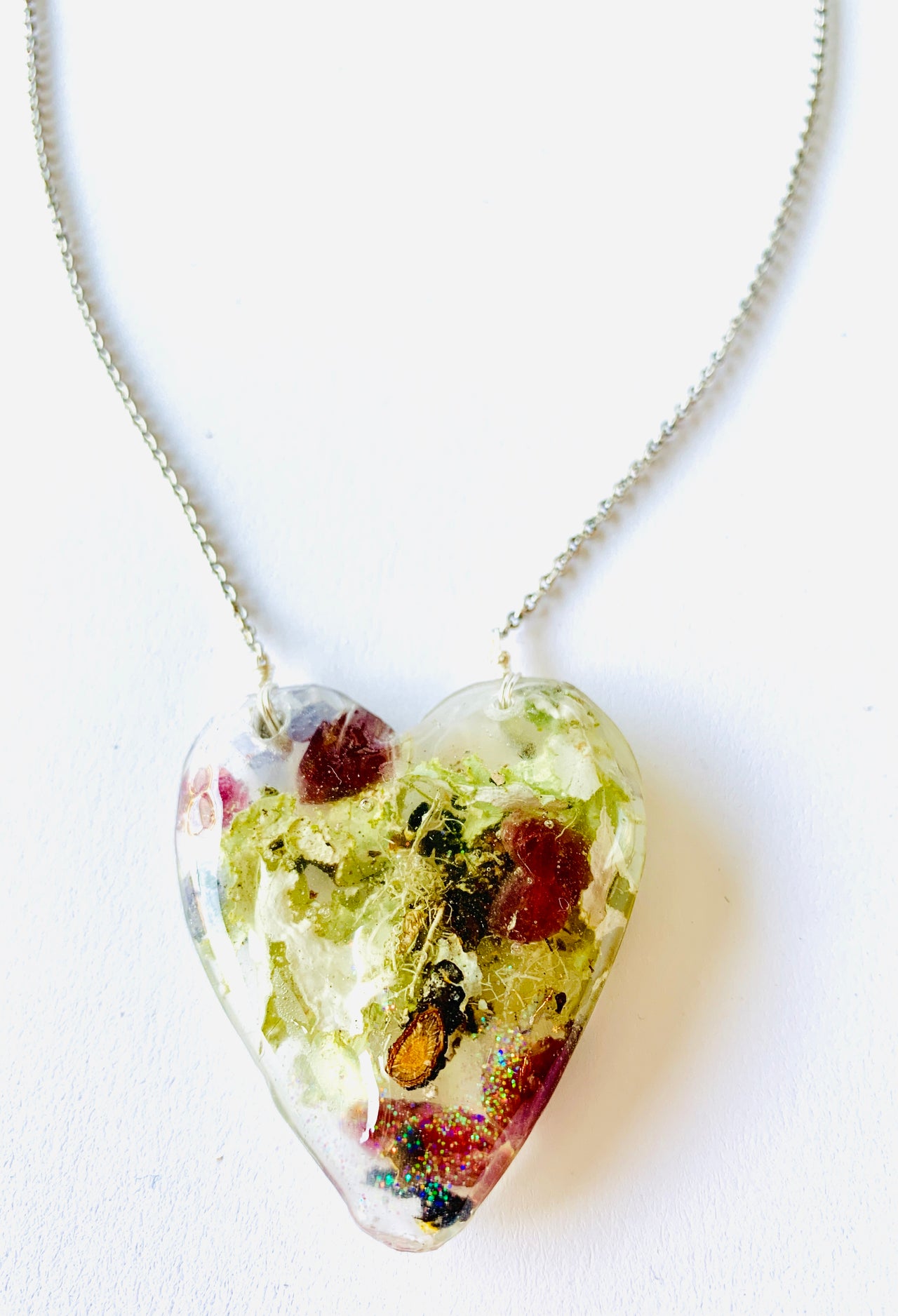 One of a Kind Resin Garnet Tanzanite Terrarium Heart Necklace