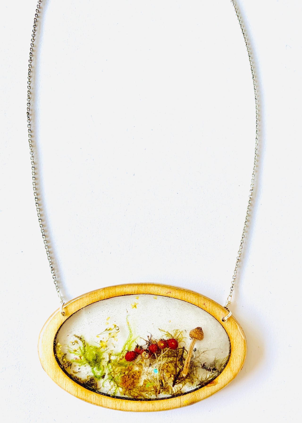 Large Wood Oval Bezel Resin Terrarium Necklace