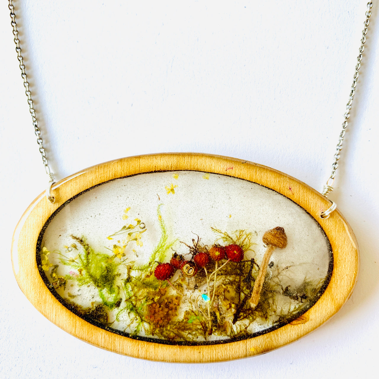 Large Wood Oval Bezel Resin Terrarium Necklace