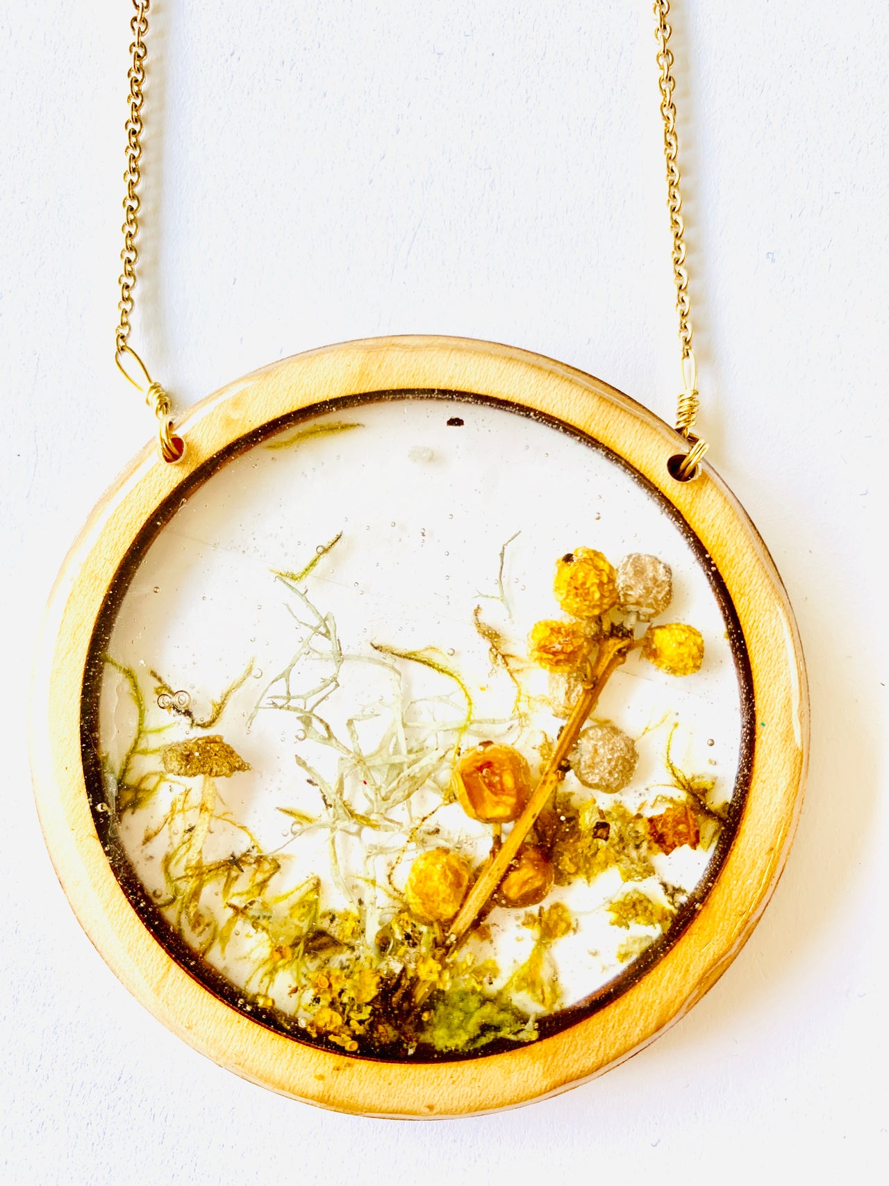 Large Wood Bezel Resin Terrarium Pendant