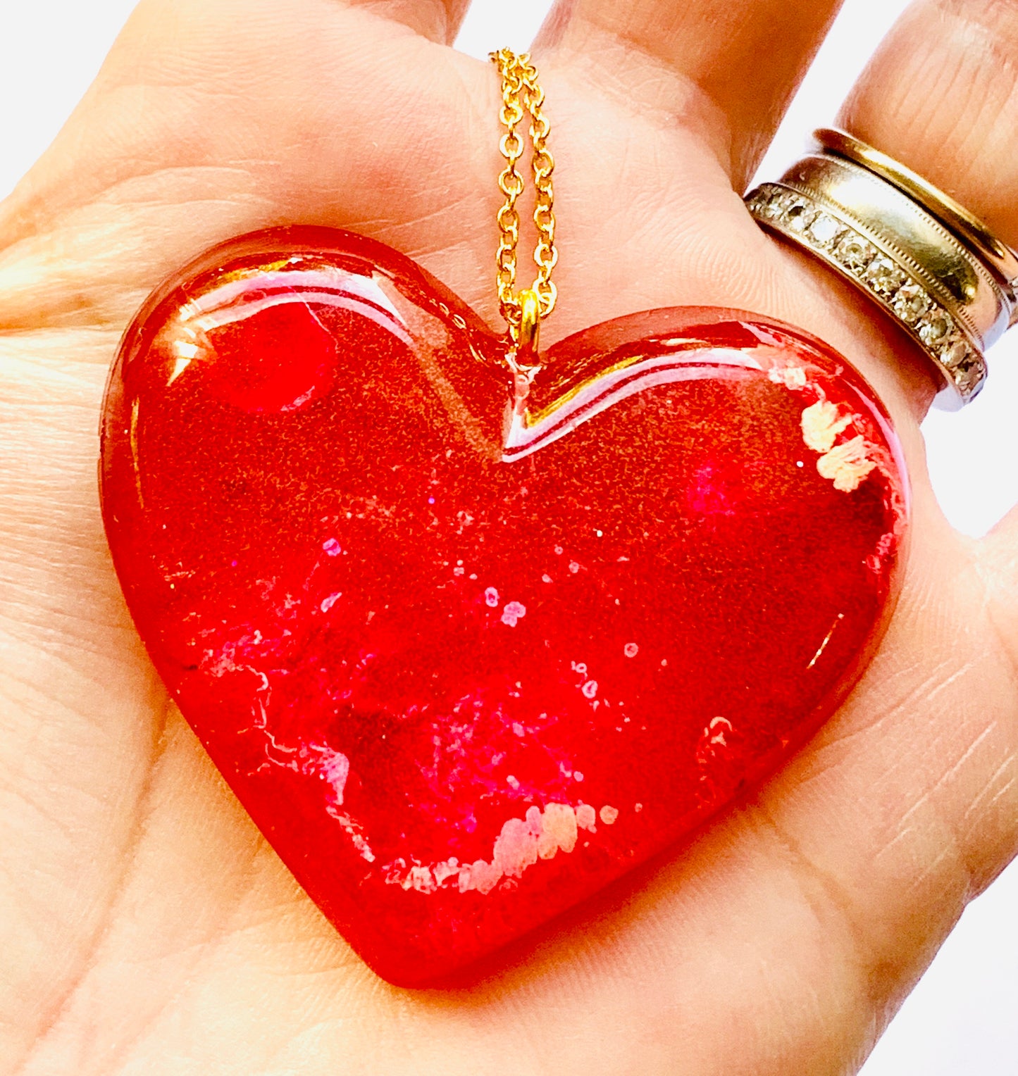 Red/Pink Alcohol Ink Resin Heart Necklace