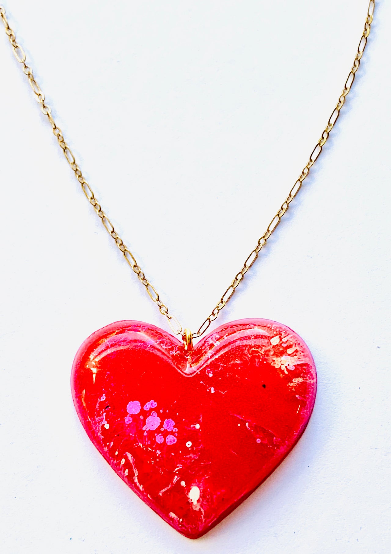 Red/Pink Resin Heart Necklace