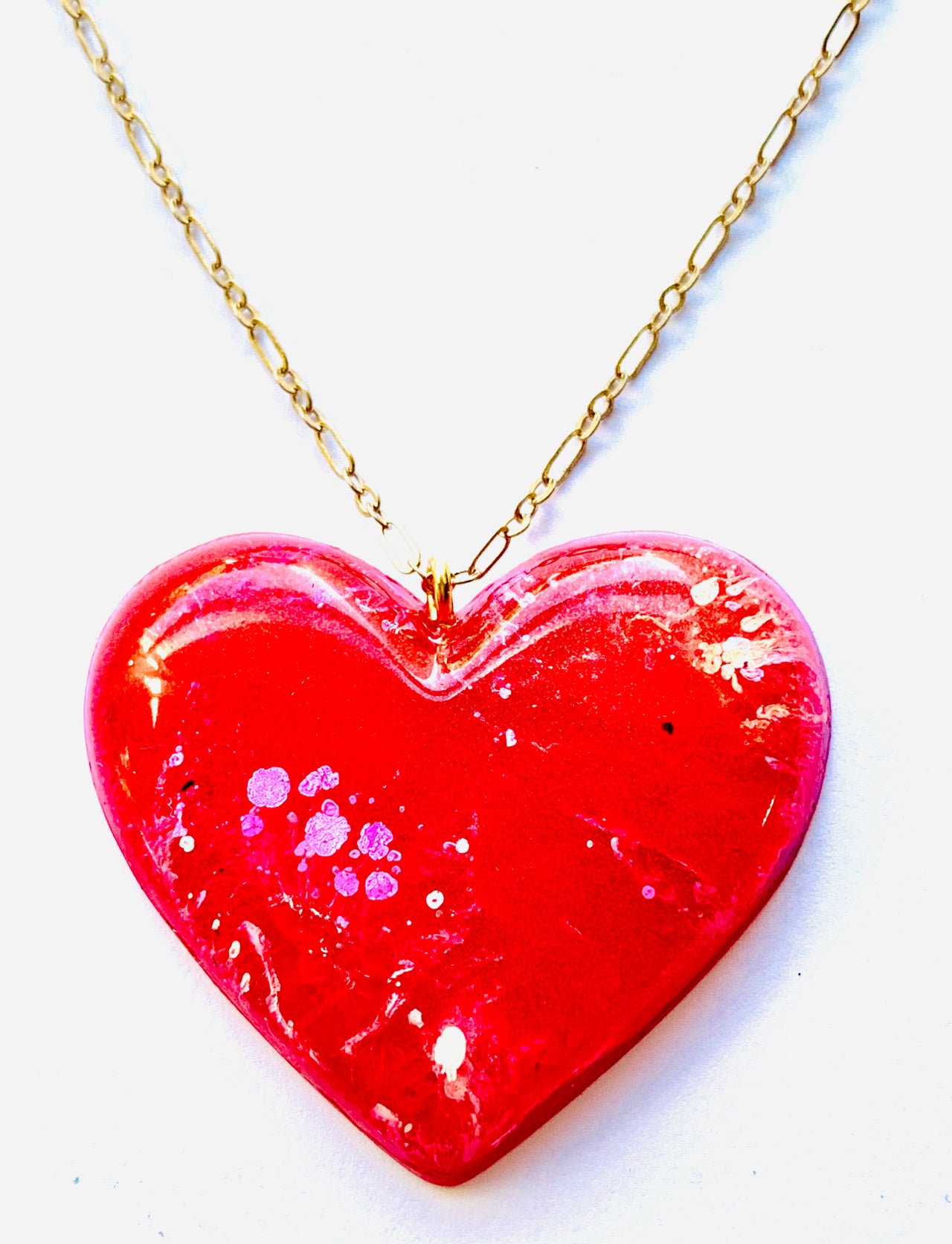 Red/Pink Resin Heart Necklace