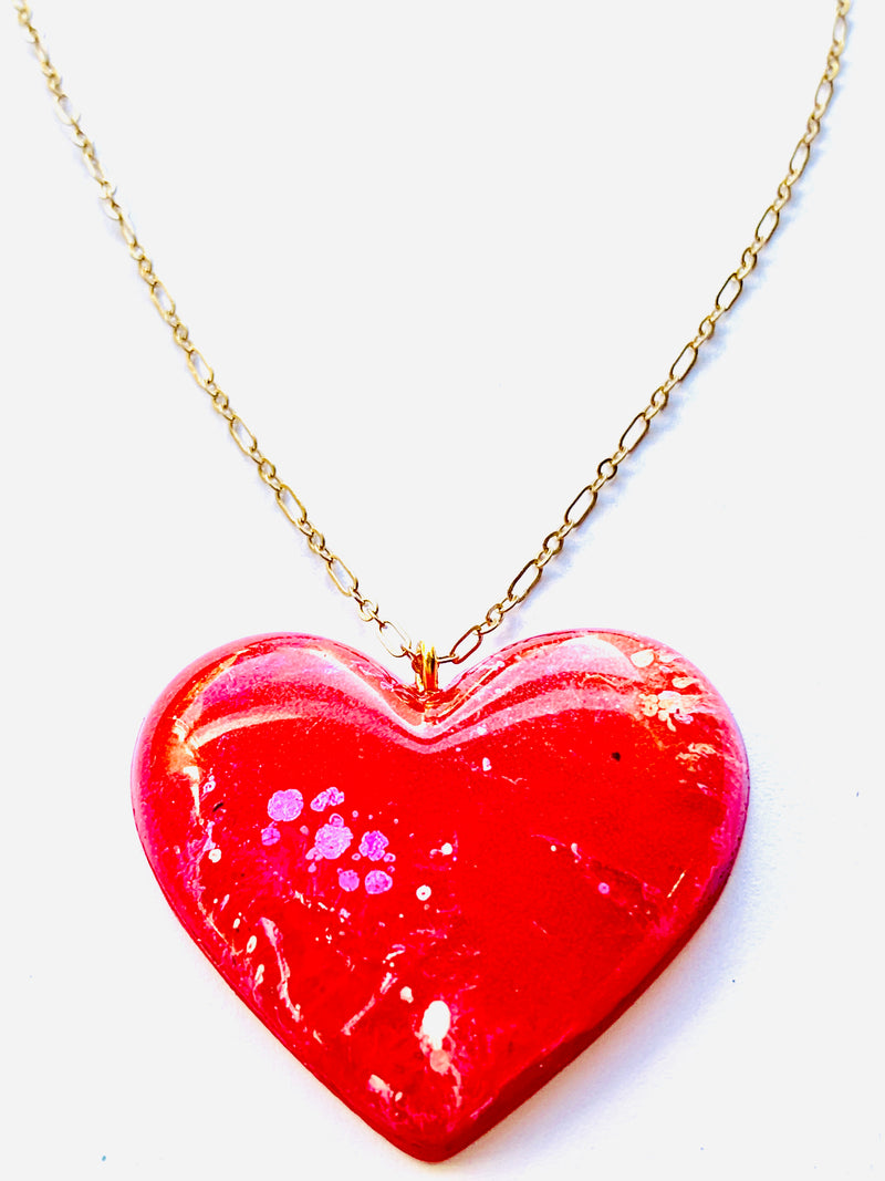 Red/Pink Resin Heart Necklace