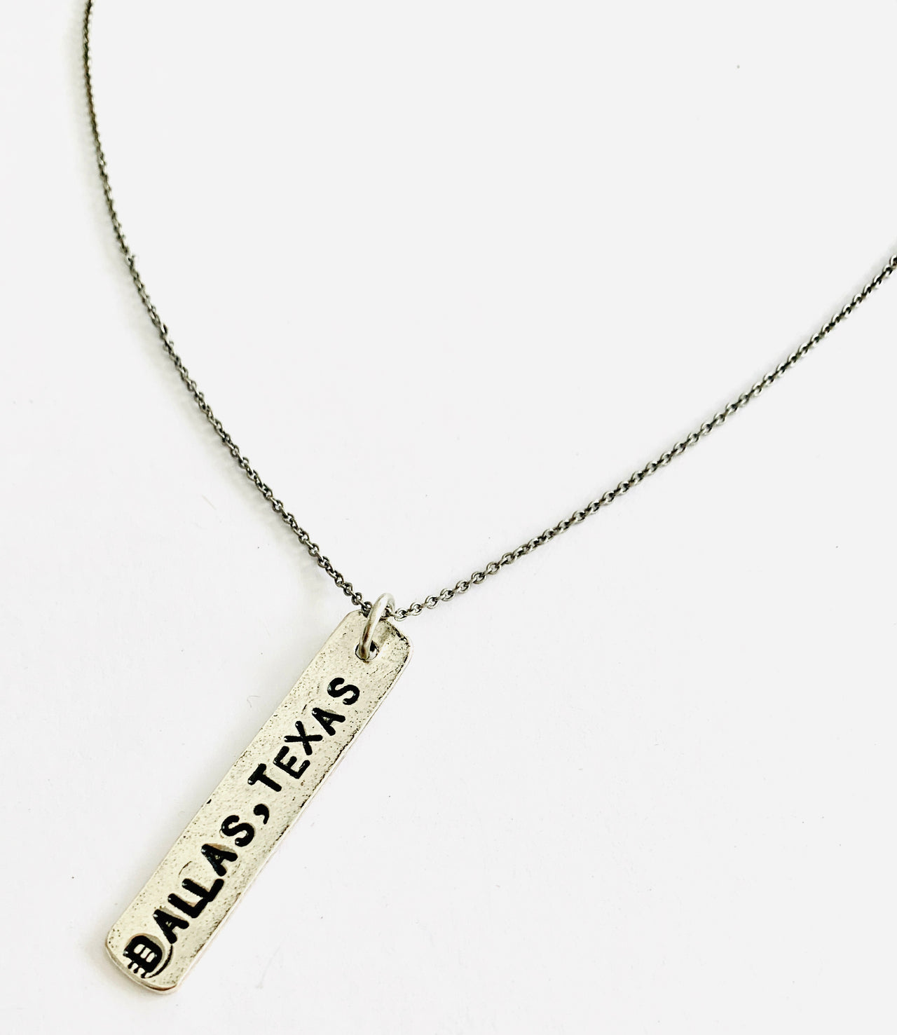 Texas Longitude and Latitude Stamped Charm Necklace