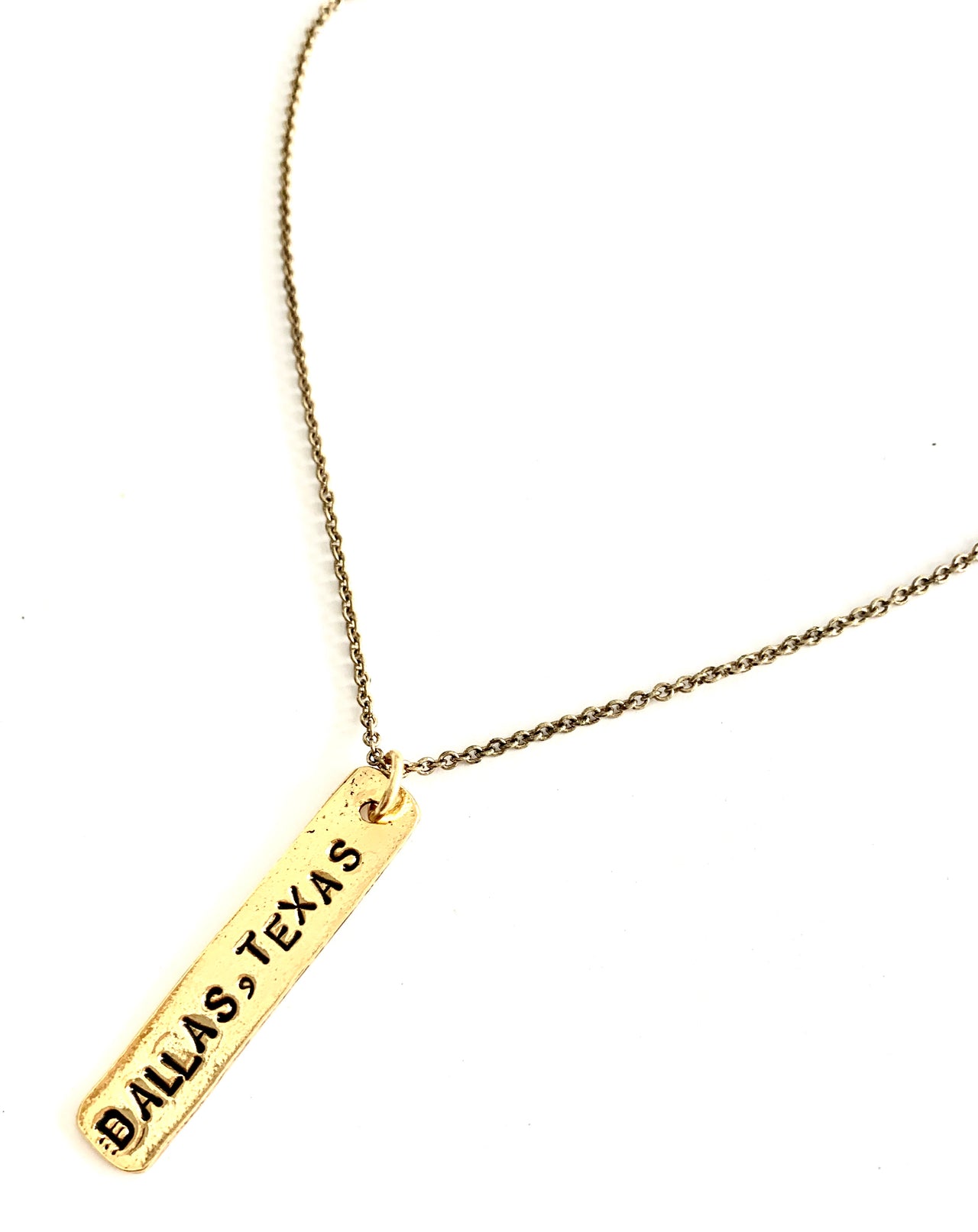 Texas Longitude and Latitude Stamped Charm Necklace